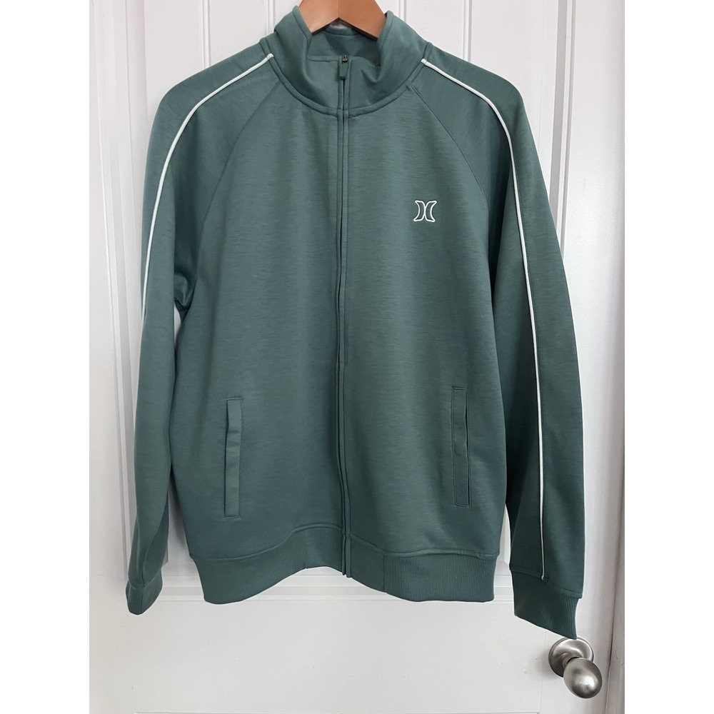 Men's Medium Hurley Zip Up Jacket Sweatshirt Golf Solid Green 378